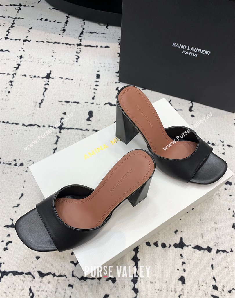 Amina Muaddi Brigitte High Heel Slide Sandals 9.5cm in Nappa Calfskin Black 2024 (KER-240719116)