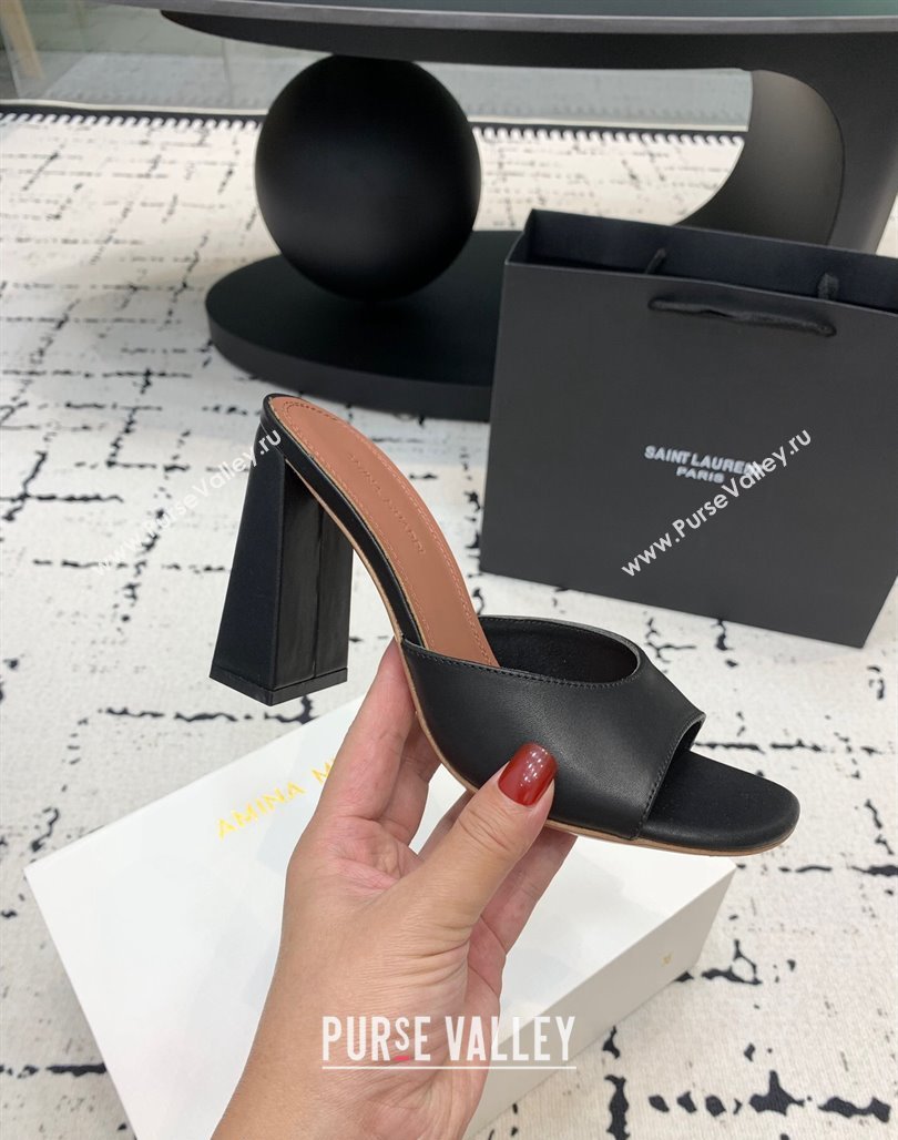 Amina Muaddi Brigitte High Heel Slide Sandals 9.5cm in Nappa Calfskin Black 2024 (KER-240719116)