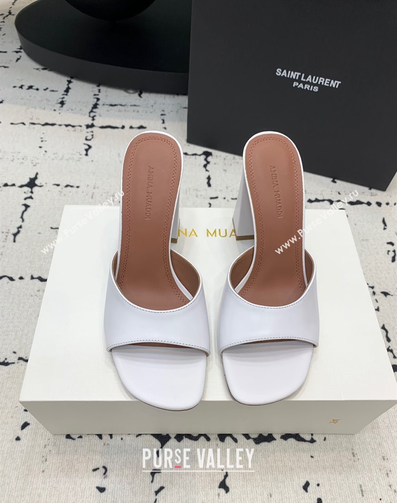 Amina Muaddi Brigitte High Heel Slide Sandals 9.5cm in Nappa Calfskin White 2024 (KER-240719117)