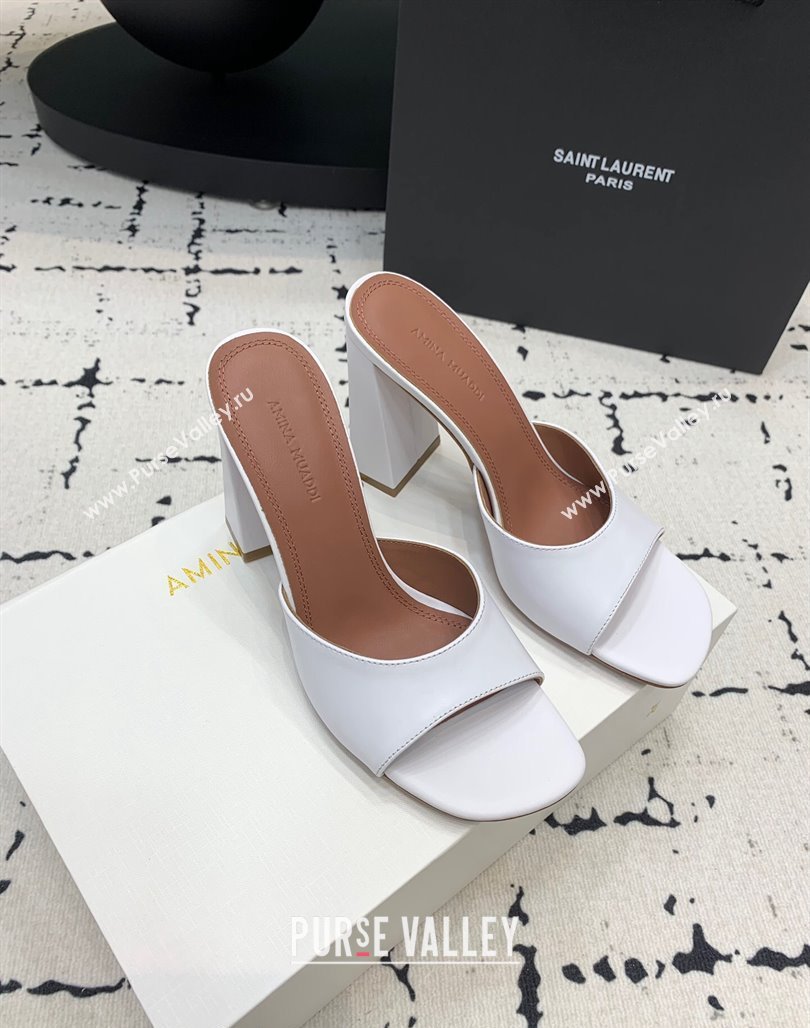 Amina Muaddi Brigitte High Heel Slide Sandals 9.5cm in Nappa Calfskin White 2024 (KER-240719117)