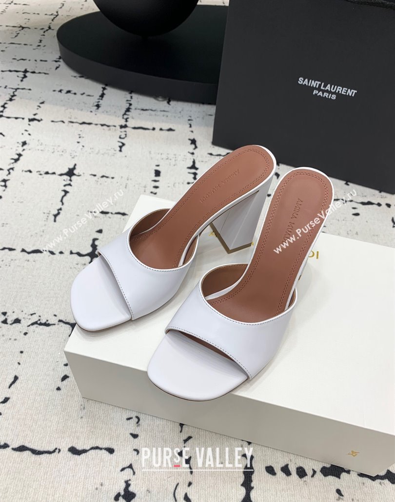 Amina Muaddi Brigitte High Heel Slide Sandals 9.5cm in Nappa Calfskin White 2024 (KER-240719117)