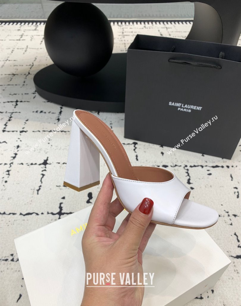 Amina Muaddi Brigitte High Heel Slide Sandals 9.5cm in Nappa Calfskin White 2024 (KER-240719117)