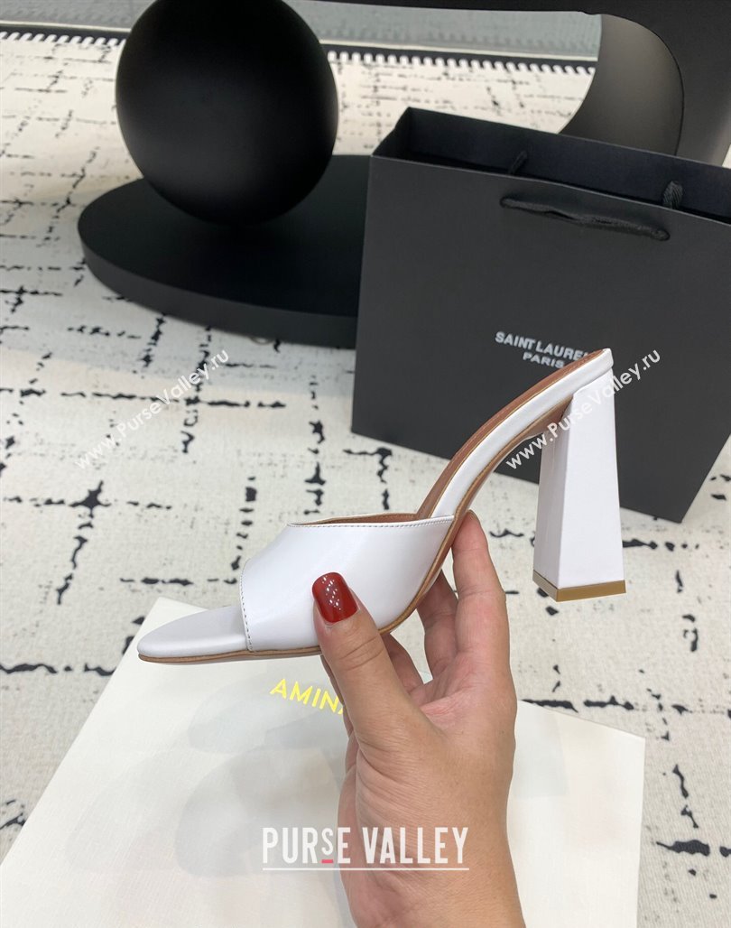 Amina Muaddi Brigitte High Heel Slide Sandals 9.5cm in Nappa Calfskin White 2024 (KER-240719117)