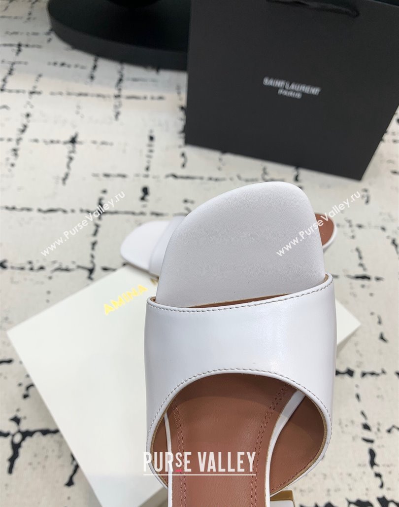 Amina Muaddi Brigitte High Heel Slide Sandals 9.5cm in Nappa Calfskin White 2024 (KER-240719117)