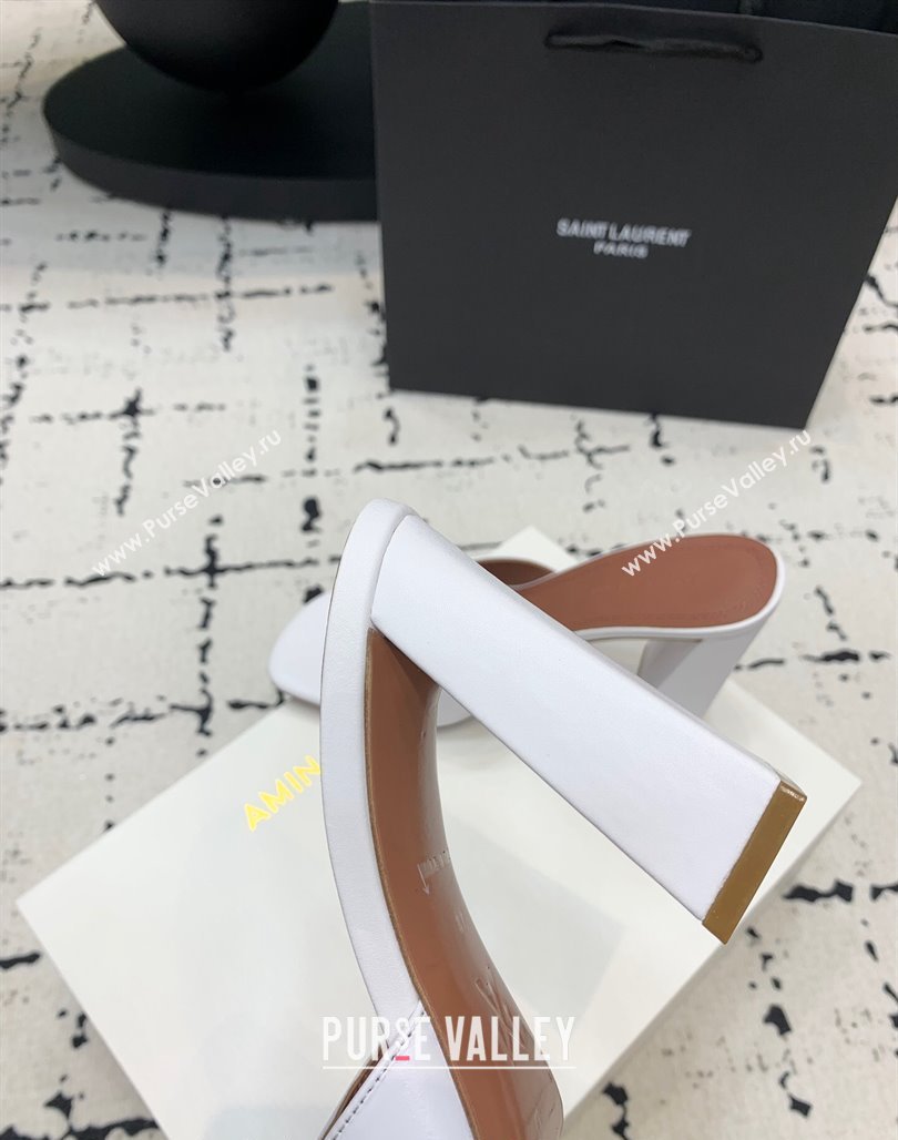 Amina Muaddi Brigitte High Heel Slide Sandals 9.5cm in Nappa Calfskin White 2024 (KER-240719117)