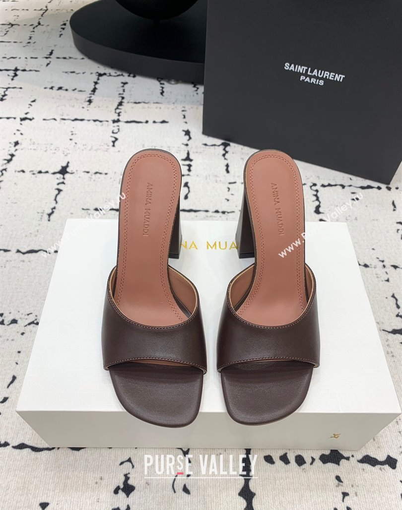 Amina Muaddi Brigitte High Heel Slide Sandals 9.5cm in Nappa Calfskin Brown 2024 (KER-240719118)