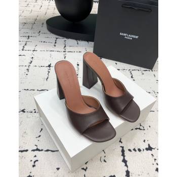 Amina Muaddi Brigitte High Heel Slide Sandals 9.5cm in Nappa Calfskin Brown 2024 (KER-240719118)