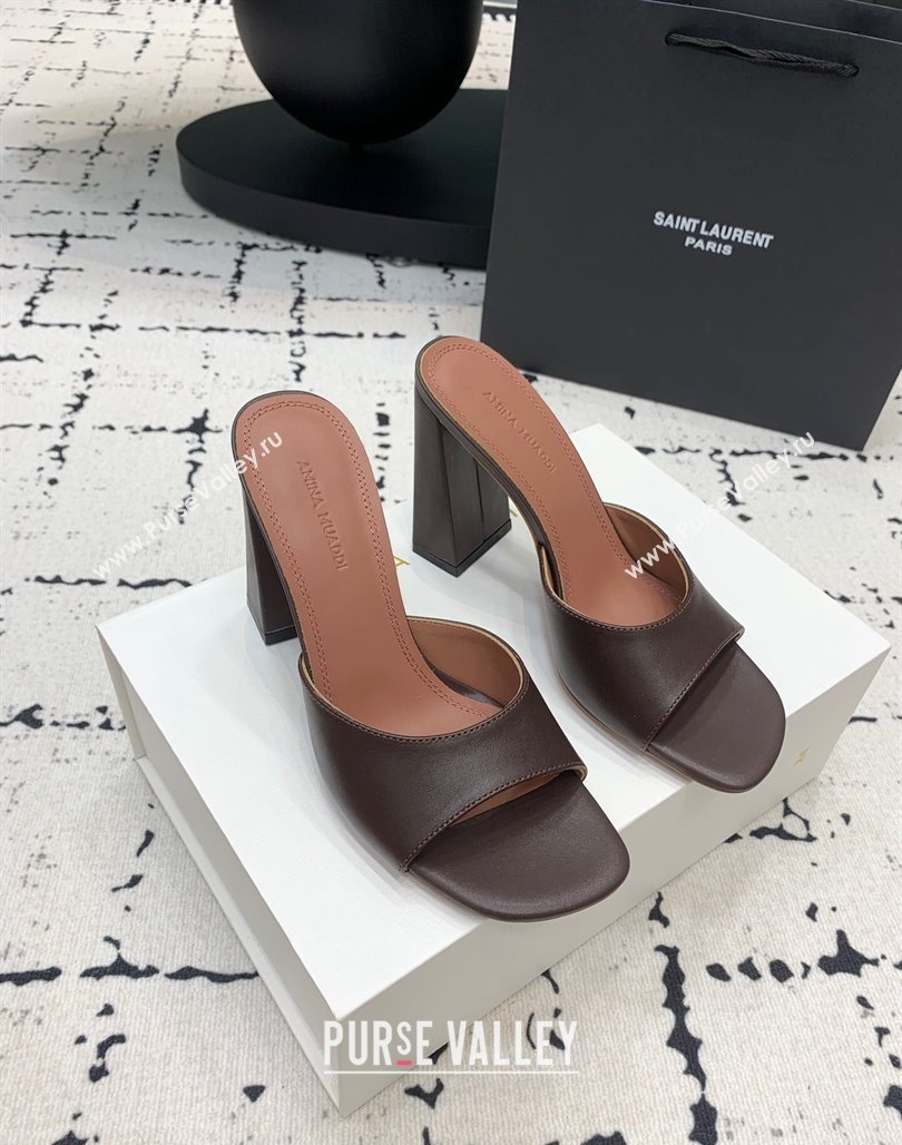 Amina Muaddi Brigitte High Heel Slide Sandals 9.5cm in Nappa Calfskin Brown 2024 (KER-240719118)