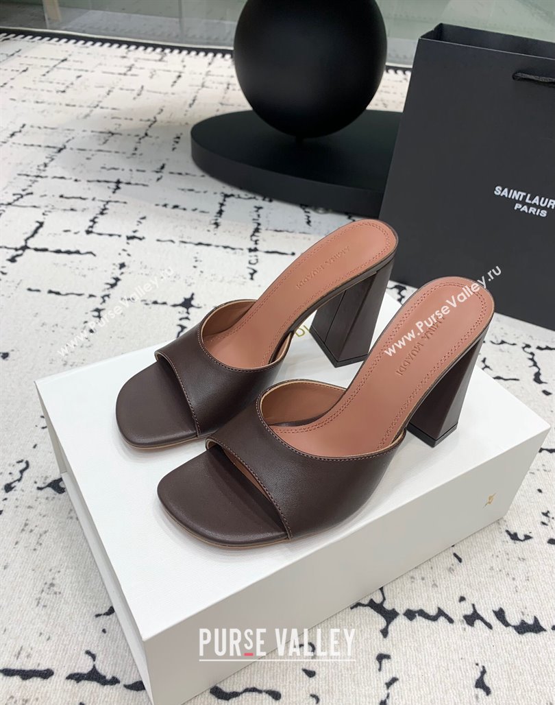 Amina Muaddi Brigitte High Heel Slide Sandals 9.5cm in Nappa Calfskin Brown 2024 (KER-240719118)