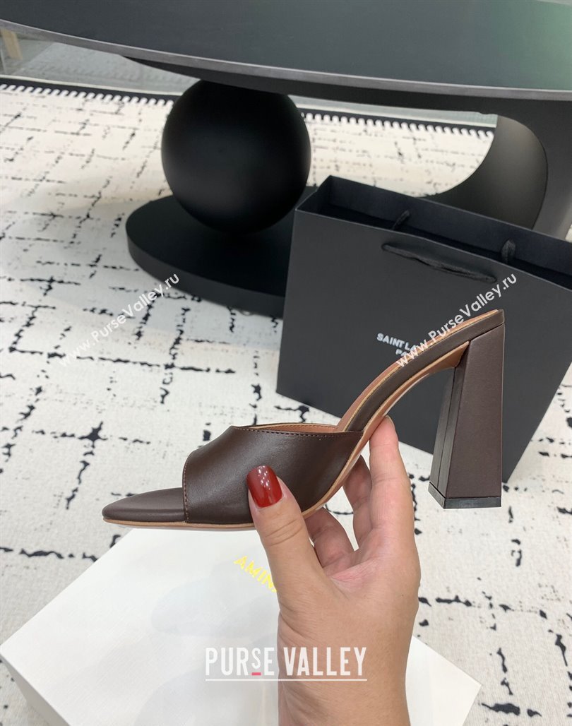 Amina Muaddi Brigitte High Heel Slide Sandals 9.5cm in Nappa Calfskin Brown 2024 (KER-240719118)