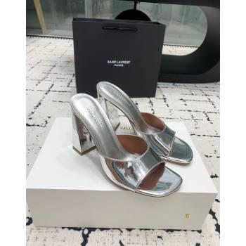 Amina Muaddi Brigitte High Heel Slide Sandals 9.5cm in Nappa Calfskin Silver 2024 (KER-240719119)