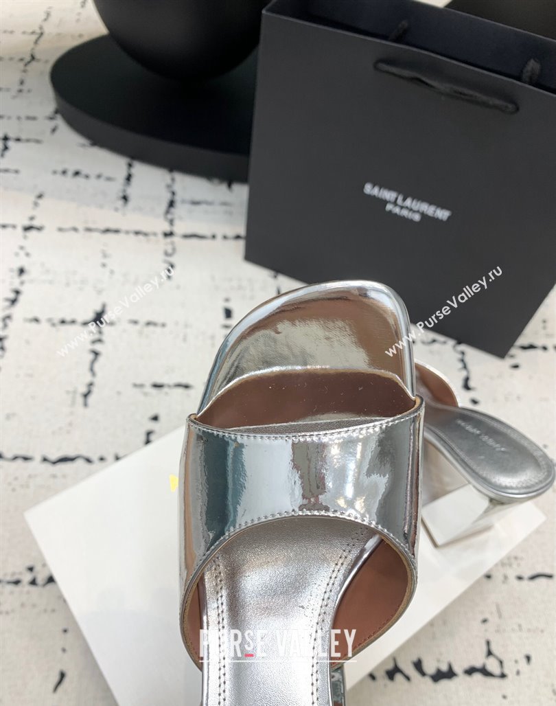 Amina Muaddi Brigitte High Heel Slide Sandals 9.5cm in Nappa Calfskin Silver 2024 (KER-240719119)