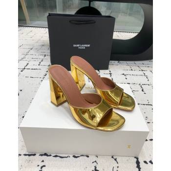 Amina Muaddi Brigitte High Heel Slide Sandals 9.5cm in Nappa Calfskin Gold 2024 (KER-240719120)