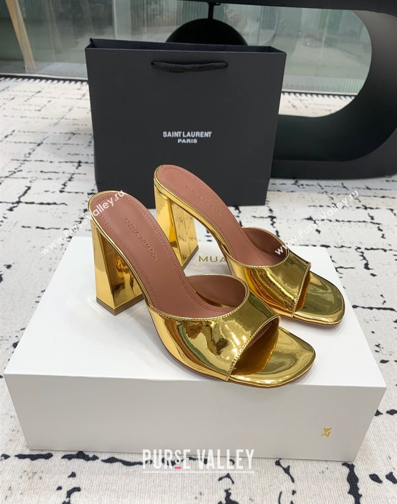 Amina Muaddi Brigitte High Heel Slide Sandals 9.5cm in Nappa Calfskin Gold 2024 (KER-240719120)