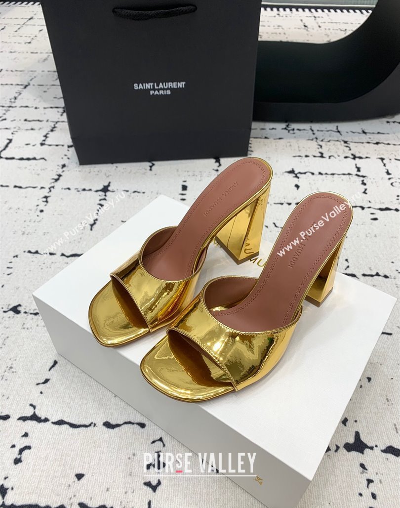 Amina Muaddi Brigitte High Heel Slide Sandals 9.5cm in Nappa Calfskin Gold 2024 (KER-240719120)