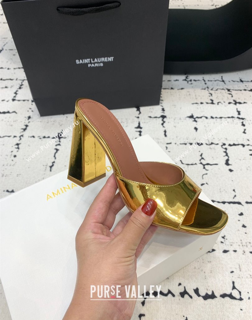 Amina Muaddi Brigitte High Heel Slide Sandals 9.5cm in Nappa Calfskin Gold 2024 (KER-240719120)