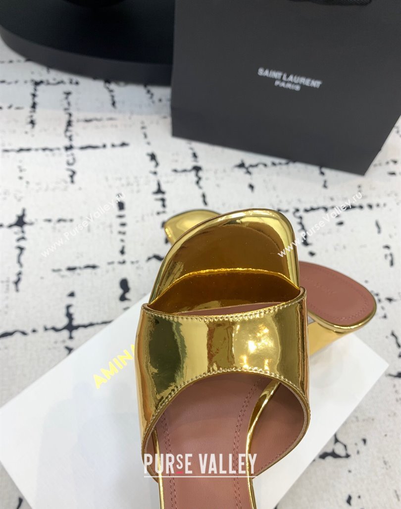 Amina Muaddi Brigitte High Heel Slide Sandals 9.5cm in Nappa Calfskin Gold 2024 (KER-240719120)