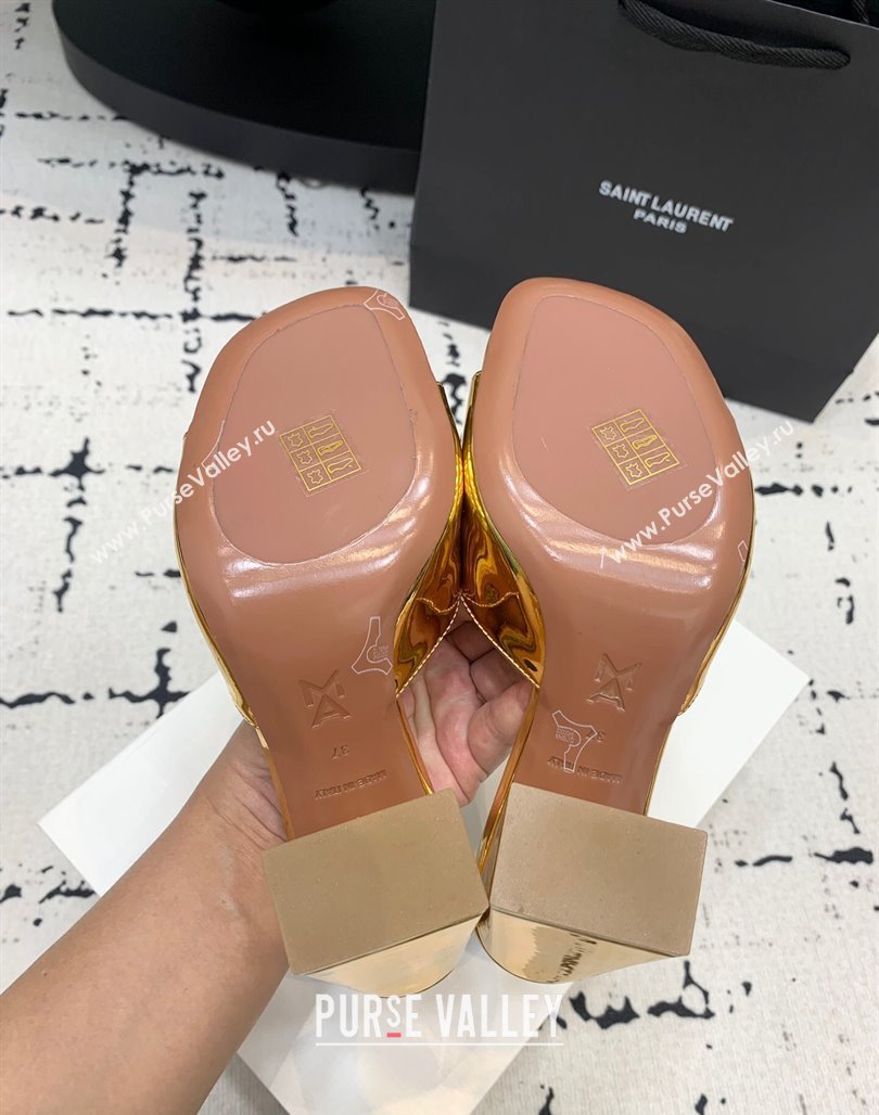 Amina Muaddi Brigitte High Heel Slide Sandals 9.5cm in Nappa Calfskin Gold 2024 (KER-240719120)