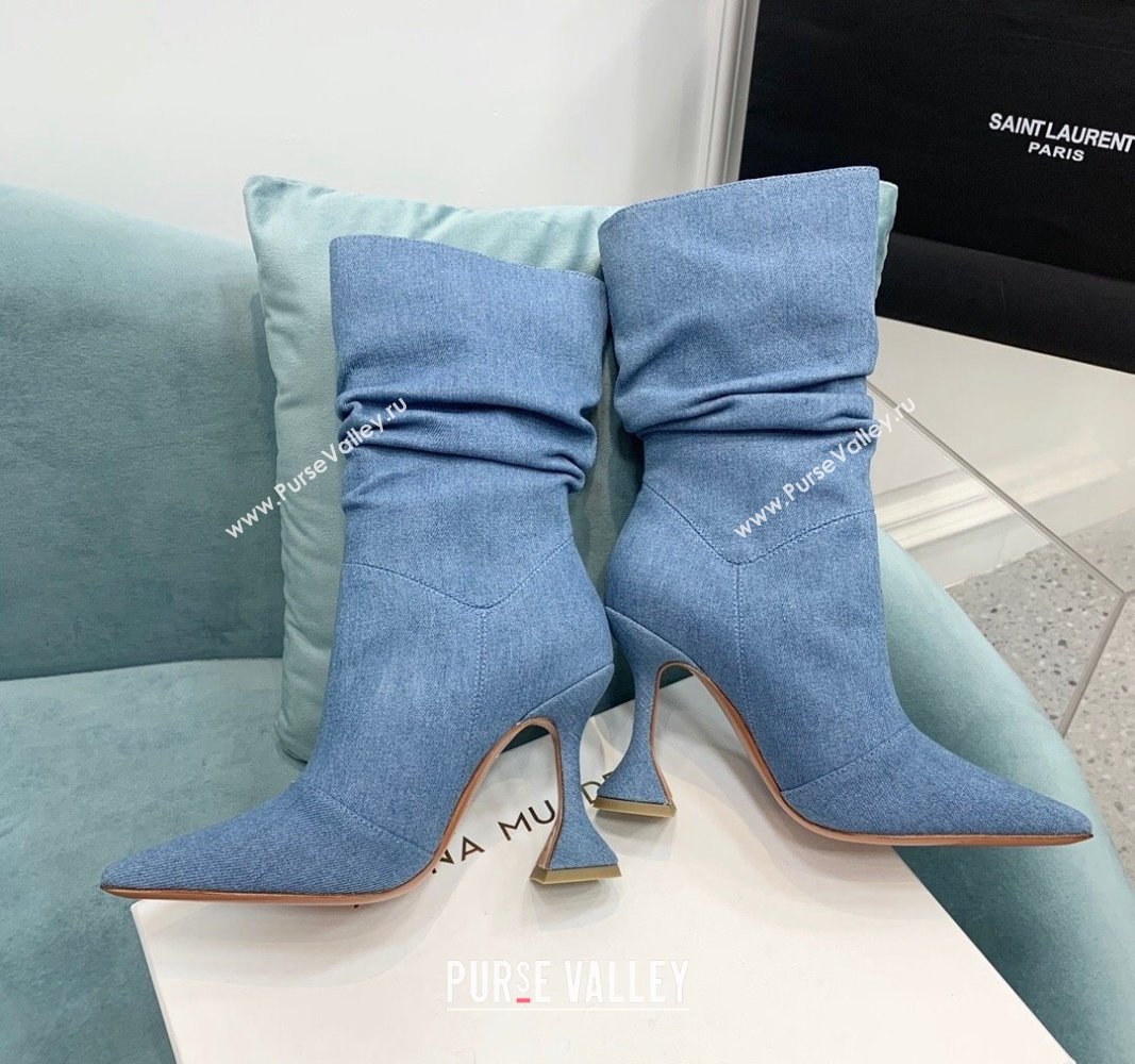 Amina Muaddi Denim Medium Boots 9.5cm Medium Blue 2024 AM090301 (KER-240903011)