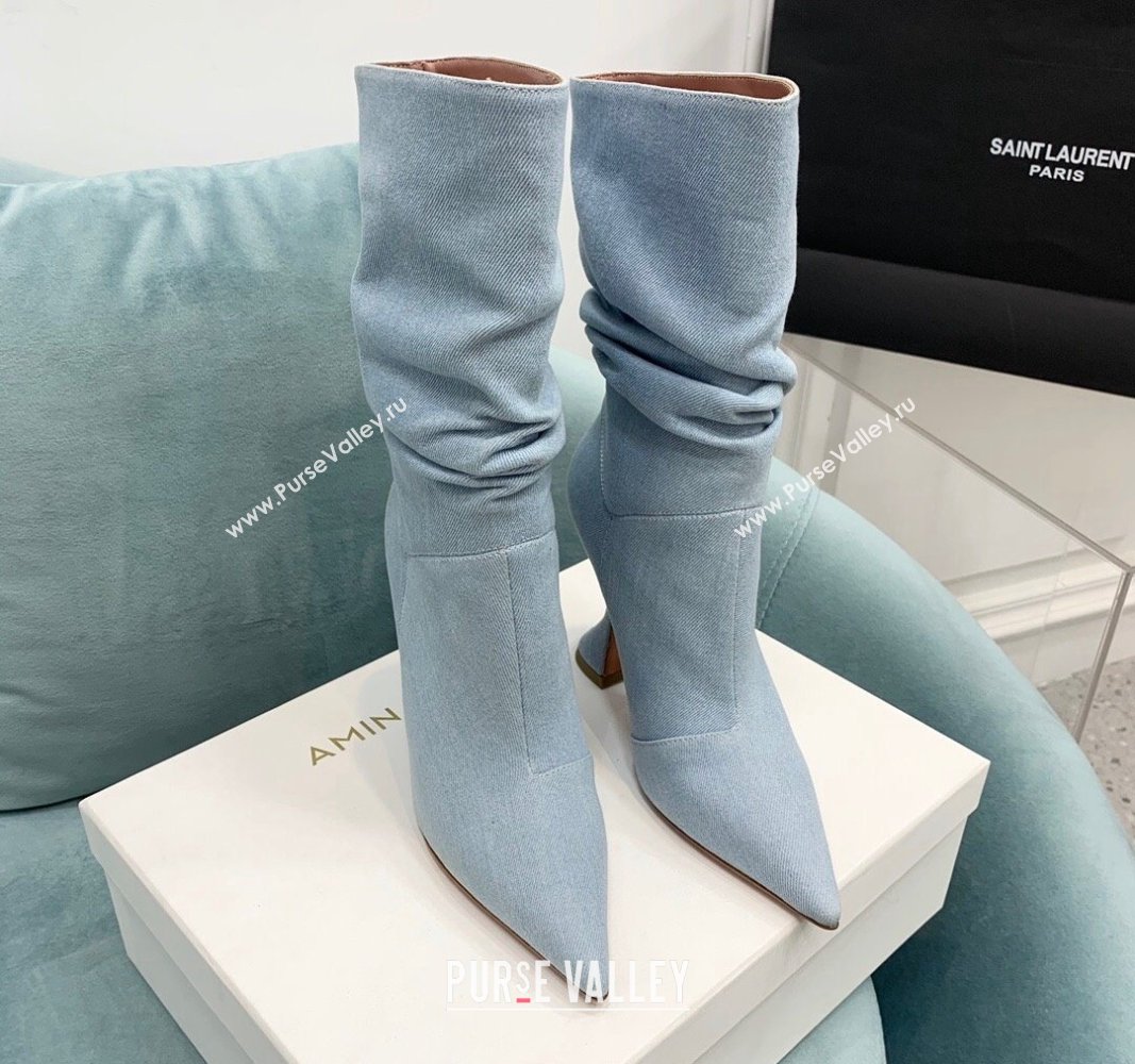 Amina Muaddi Denim Medium Boots 9.5cm Pale Blue 2024 AM090301 (KER-240903012)