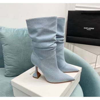 Amina Muaddi Denim Medium Boots 9.5cm Pale Blue 2024 AM090301 (KER-240903012)