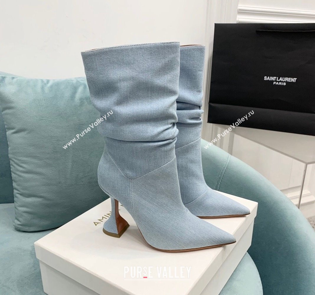 Amina Muaddi Denim Medium Boots 9.5cm Pale Blue 2024 AM090301 (KER-240903012)