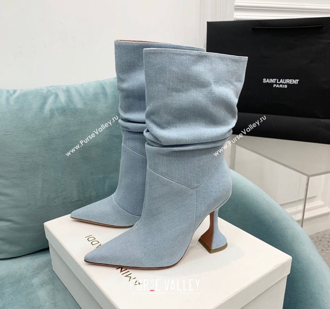 Amina Muaddi Denim Medium Boots 9.5cm Pale Blue 2024 AM090301 (KER-240903012)