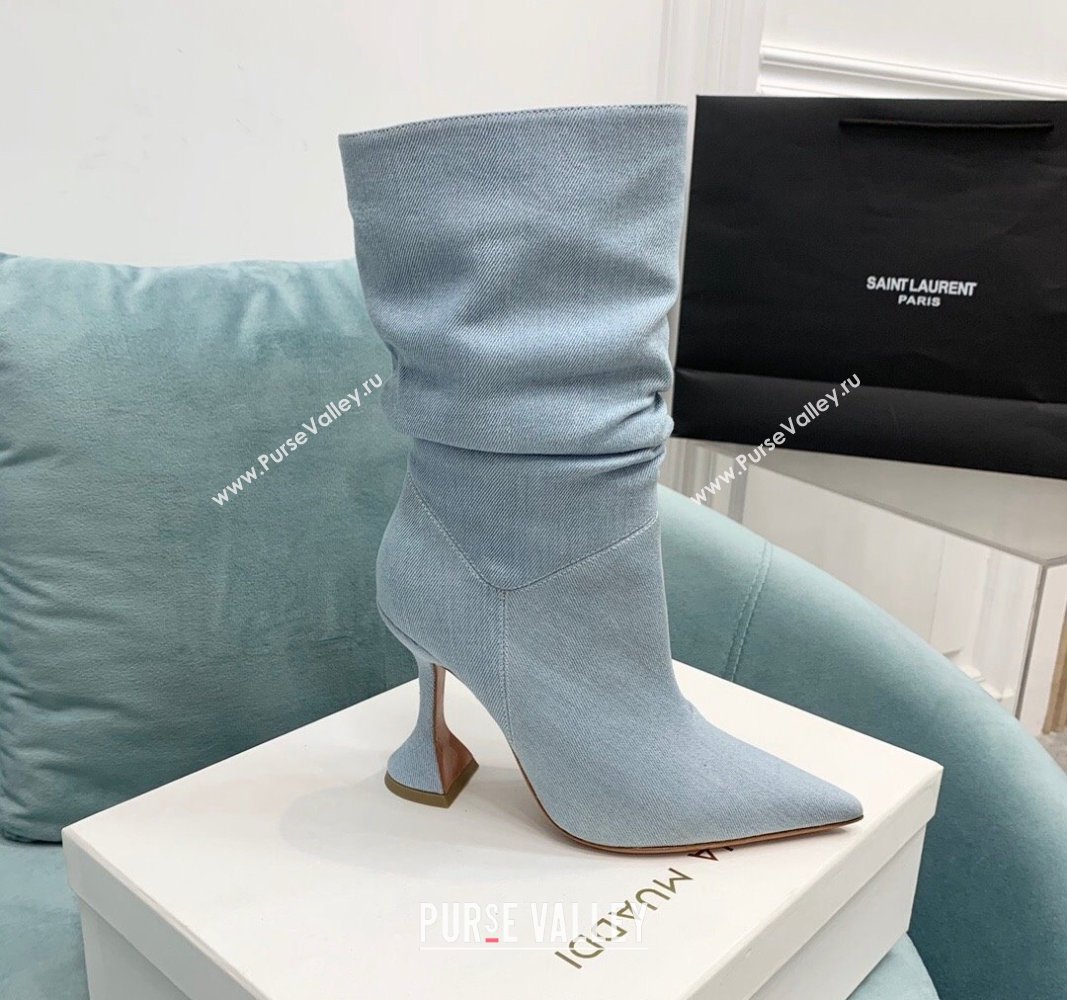 Amina Muaddi Denim Medium Boots 9.5cm Pale Blue 2024 AM090301 (KER-240903012)