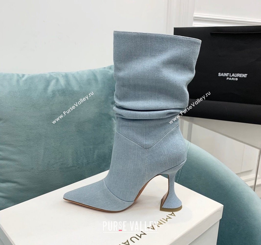 Amina Muaddi Denim Medium Boots 9.5cm Pale Blue 2024 AM090301 (KER-240903012)