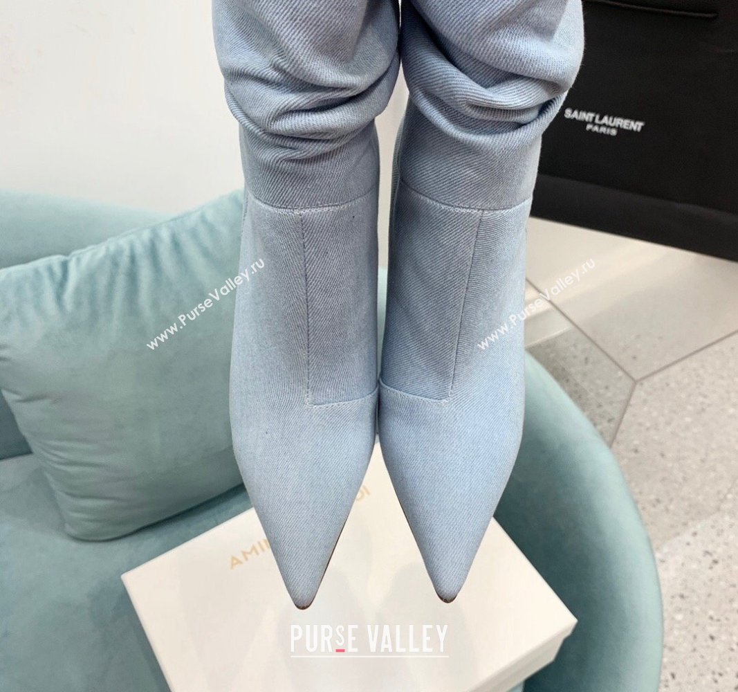 Amina Muaddi Denim Medium Boots 9.5cm Pale Blue 2024 AM090301 (KER-240903012)