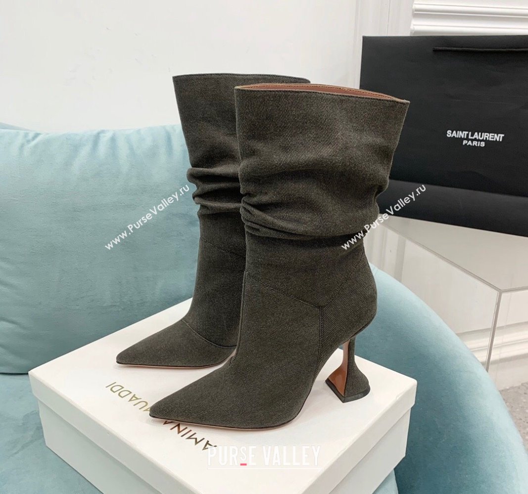 Amina Muaddi Denim Medium Boots 9.5cm Grey 2024 AM090301 (KER-240903013)