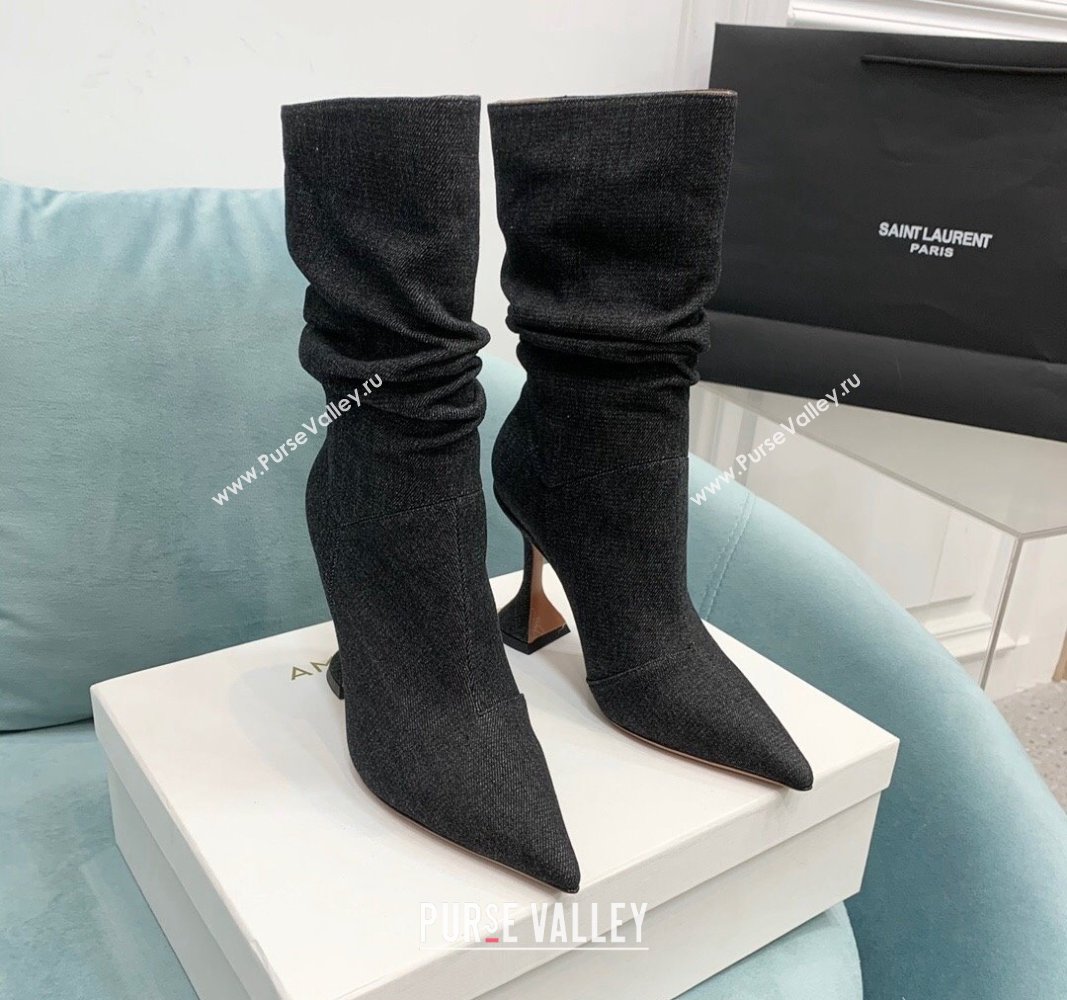 Amina Muaddi Denim Medium Boots 9.5cm Black 2024 AM090301 (KER-240903010)