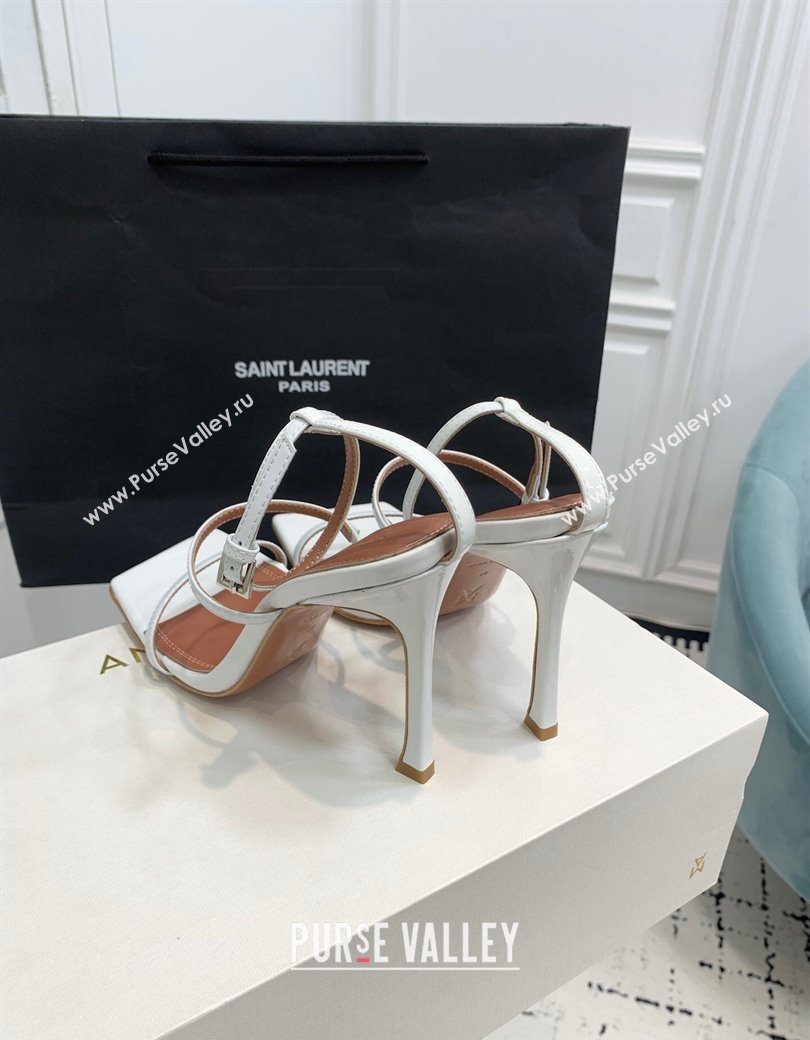 Amina Muaddi Maya Strap Heel Sandals 10cm in Patent Leather White 2024 1223 (KER-241223072)