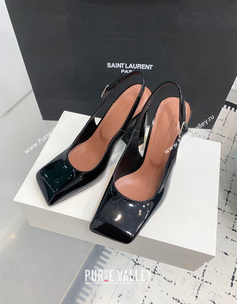 Amina Muaddi Charlotte Slingback Pumps 9.5cm in Patent Leather Black 2024 1223 (KER-241223079)