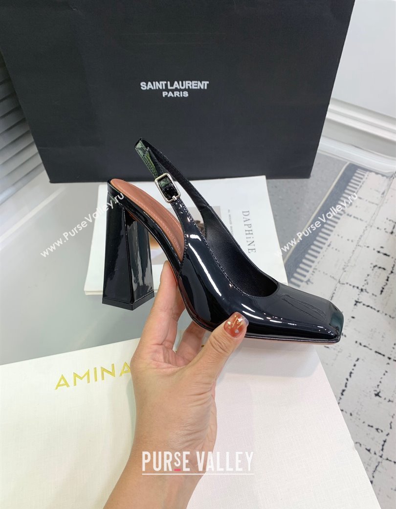 Amina Muaddi Charlotte Slingback Pumps 9.5cm in Patent Leather Black 2024 1223 (KER-241223079)