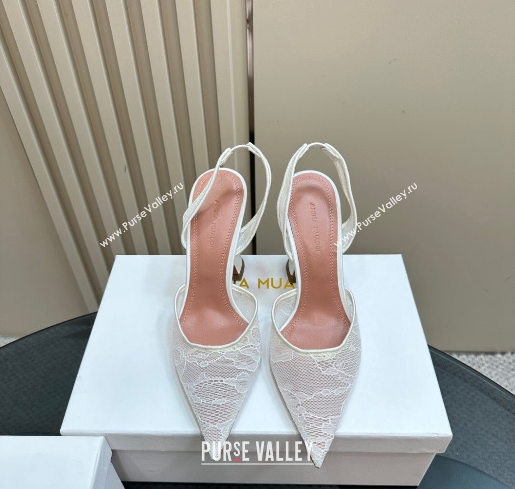 Amina Muaddi Holli Slingback Pumps 9.8cm in Lace White 2024 1223 (MD-241223069)