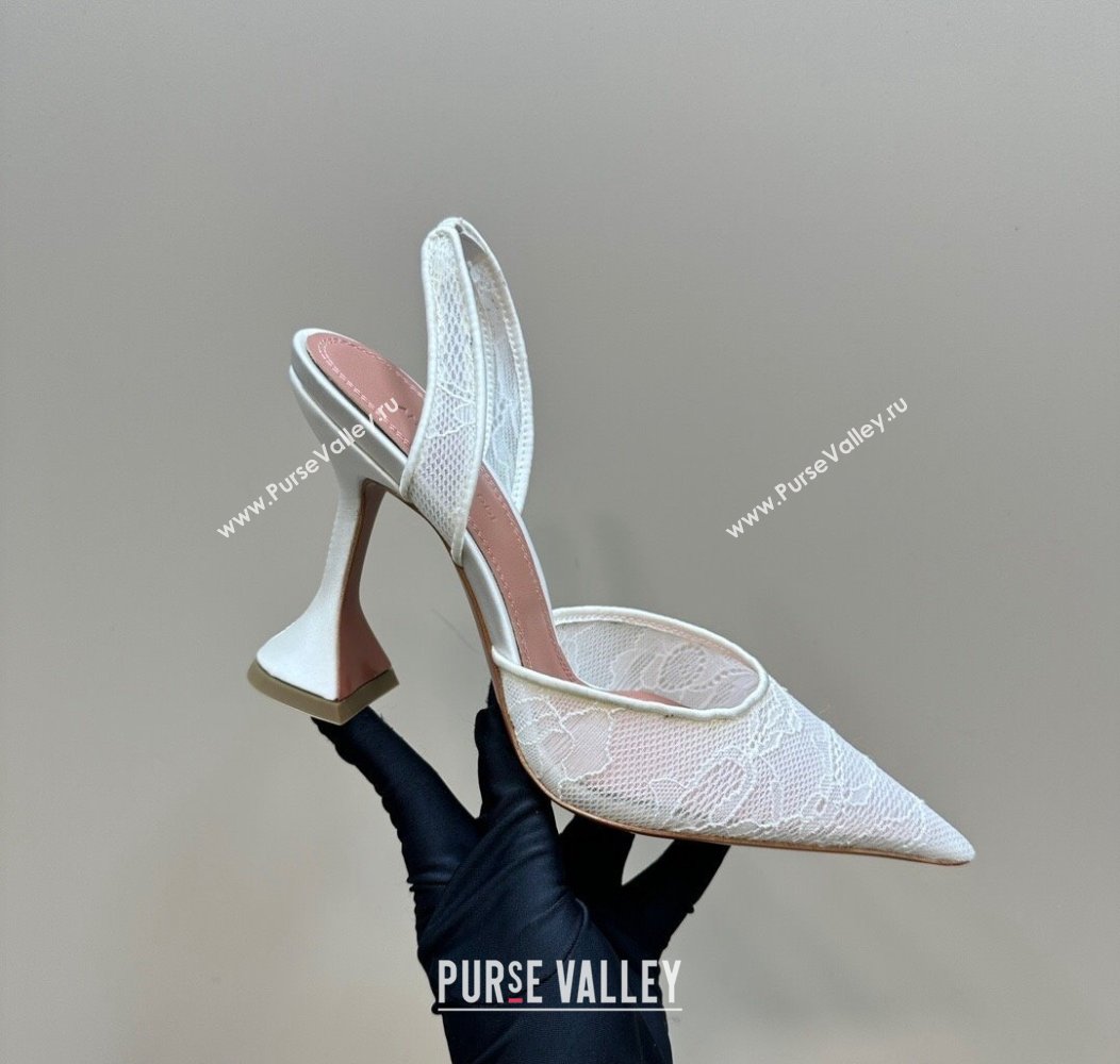 Amina Muaddi Holli Slingback Pumps 9.8cm in Lace White 2024 1223 (MD-241223069)