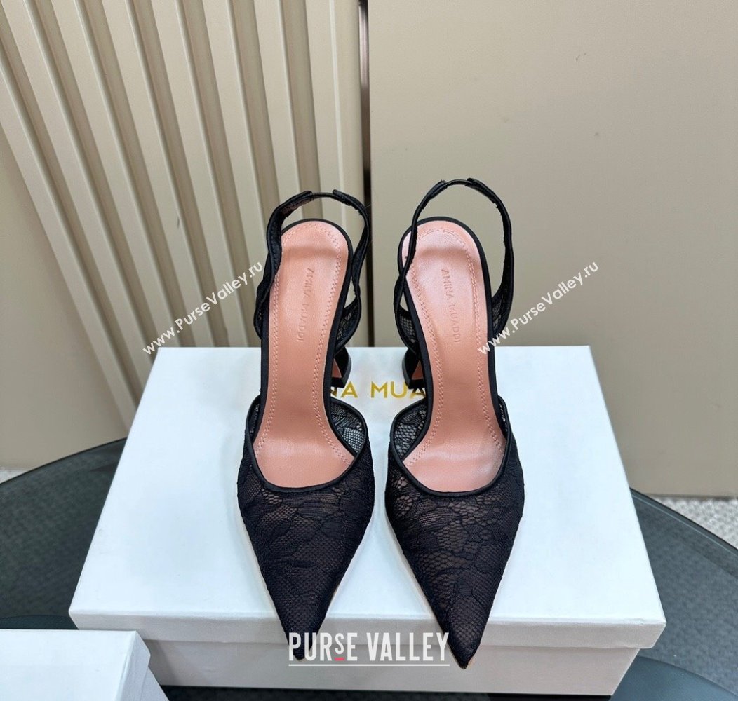 Amina Muaddi Holli Slingback Pumps 9.8cm in Lace Black 2024 1223 (MD-241223070)