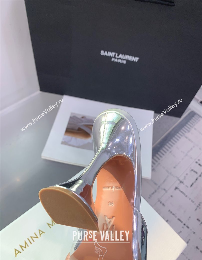 Amina Muaddi Rosie Strass-Embellished Bow Slides Sandal 9.5cm in Metallic Calfskin Silver 2025 0219 (KER-250219041)