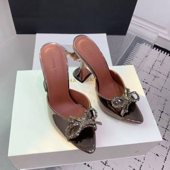 Amina Muaddi Rosie Strass-Embellished Bow Slides Sandal 9.5cm in Metallic Calfskin Brass 2025 0219 (KER-250219043)