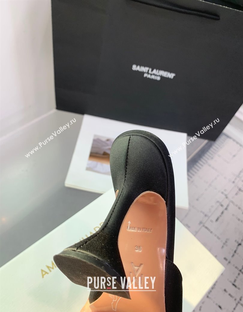 Amina Muaddi Rosie Strass-Embellished Bow Slides Sandal 9.5cm in Satin Black 2025 0219 (KER-250219042)