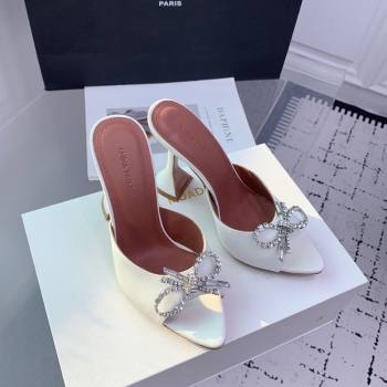 Amina Muaddi Rosie Strass-Embellished Bow Slides Sandal 9.5cm in Satin White 2025 0219 (KER-250219044)