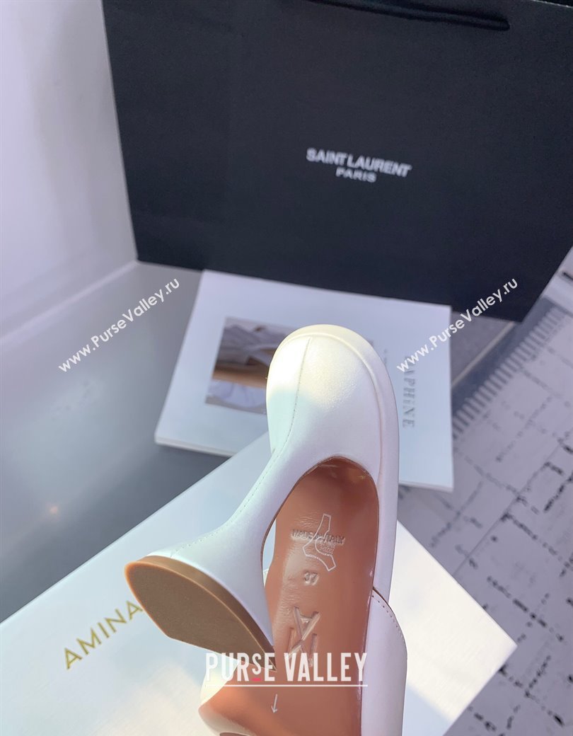 Amina Muaddi Rosie Strass-Embellished Bow Slides Sandal 9.5cm in Satin White 2025 0219 (KER-250219044)