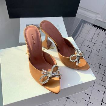 Amina Muaddi Rosie Strass-Embellished Bow Slides Sandal 9.5cm in Satin Apricot 2025 0219 (KER-250219049)