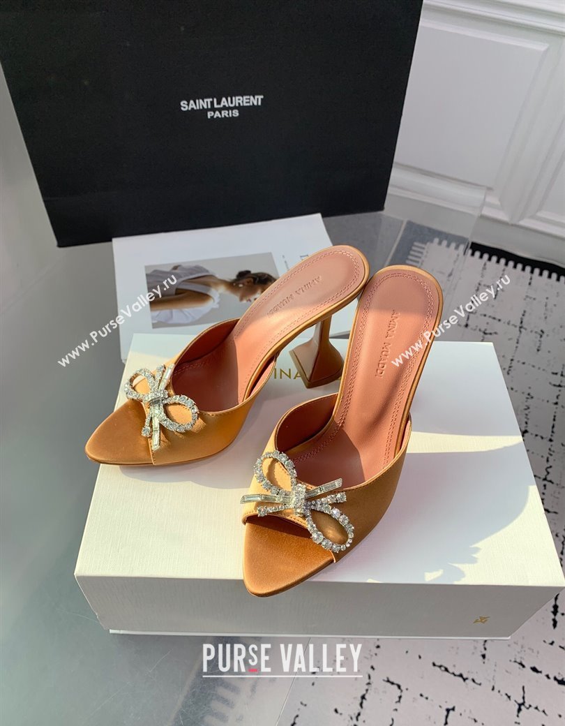 Amina Muaddi Rosie Strass-Embellished Bow Slides Sandal 9.5cm in Satin Apricot 2025 0219 (KER-250219049)