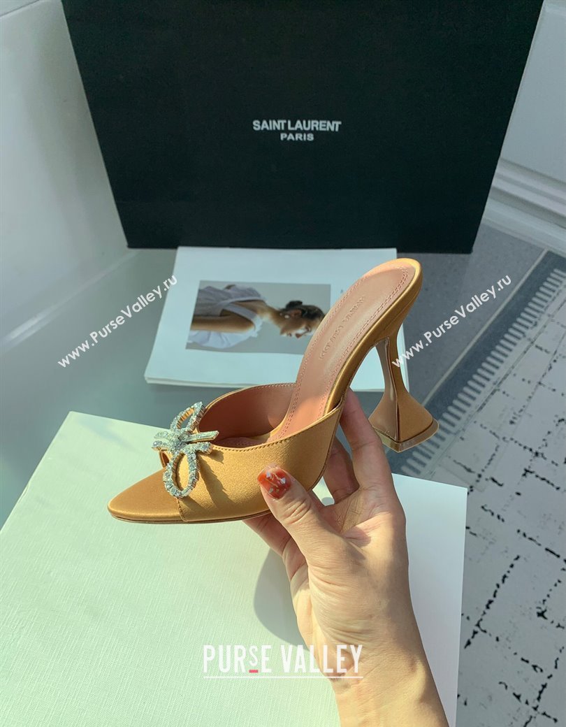 Amina Muaddi Rosie Strass-Embellished Bow Slides Sandal 9.5cm in Satin Apricot 2025 0219 (KER-250219049)