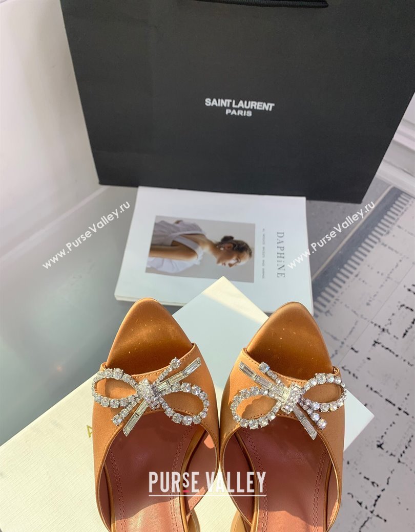 Amina Muaddi Rosie Strass-Embellished Bow Slides Sandal 9.5cm in Satin Apricot 2025 0219 (KER-250219049)