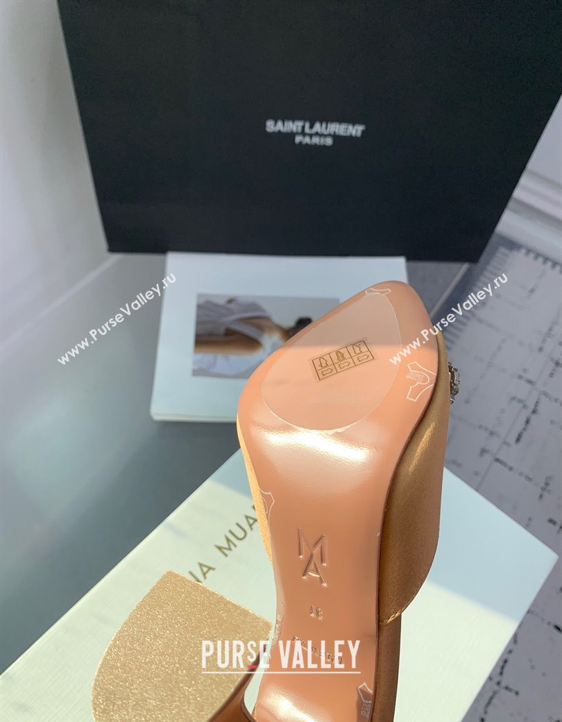 Amina Muaddi Rosie Strass-Embellished Bow Slides Sandal 9.5cm in Satin Apricot 2025 0219 (KER-250219049)