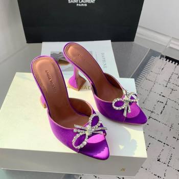 Amina Muaddi Rosie Strass-Embellished Bow Slides Sandal 9.5cm in Satin Purple2 2025 0219 (KER-250219051)
