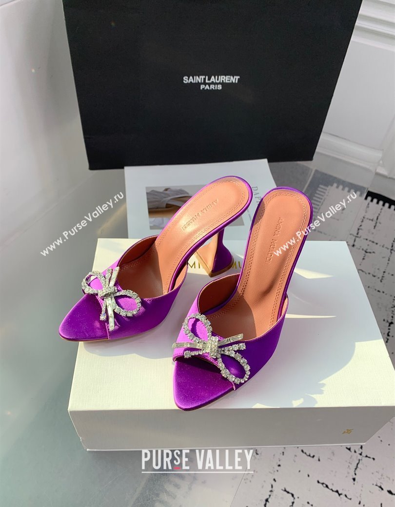 Amina Muaddi Rosie Strass-Embellished Bow Slides Sandal 9.5cm in Satin Purple2 2025 0219 (KER-250219051)